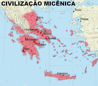 Mapa da Gr&eacute;cia Antiga mostrando a regi&atilde;o em que se desenvolveu a civiliza&ccedil;&atilde;o mic&ecirc;nica