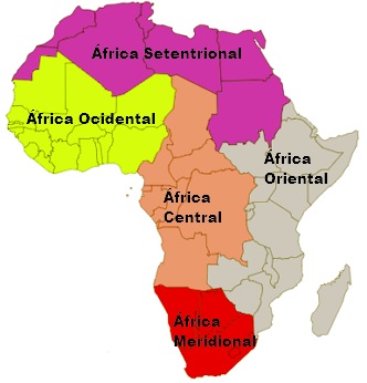 Mapa da divisão regional do continente africano