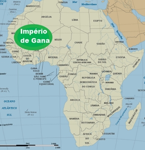 Mapa da África mostrando a localização do Império de Gana