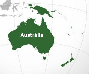 Mapa da Oceania com destaque para a Austrália