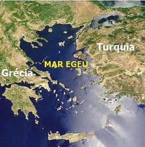 Mapa mostrando a localização do mar Egeu