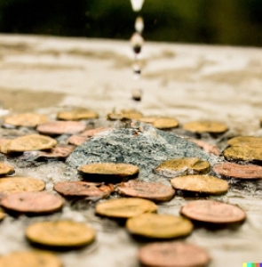 Foto mostrando moedas dentro de uma fonte