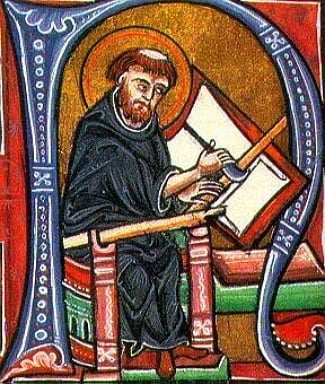 Denho medieval mostrando um monge copista Denho medieval mostrando um monge copista