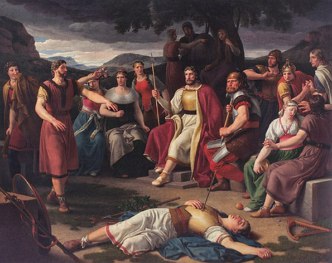 Pintura mostrando o mito de Baldur no momento de sua morte