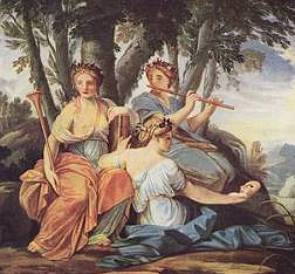 As musas da mitologia grega Clio, Euterpe e Talia