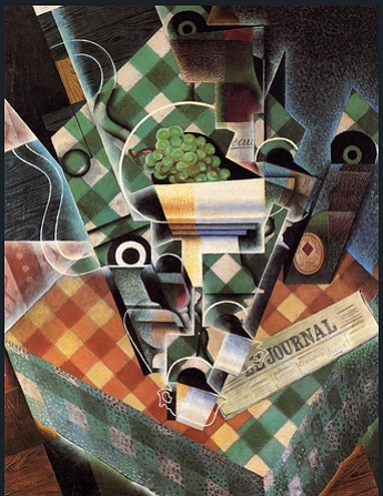 Natureza morta com toalha de mesa xadrez, obra de Juan Gris