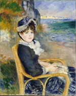 Mulher sentada à beira mar, obra de Renoir