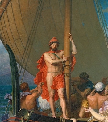 Pintura mostrando Odisseu amarrado no mastro do navio