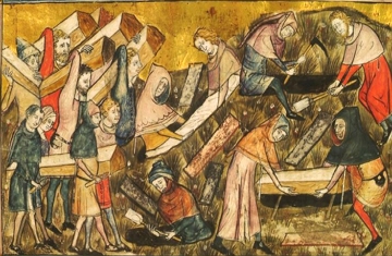 Cidad&atilde;os de Tournai sepultam v&iacute;timas da peste.