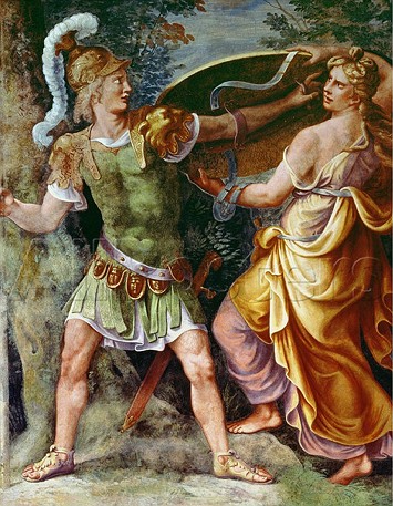 Pintura mostrando o her&oacute;i Aquiles recebendo as armas de T&eacute;tis
