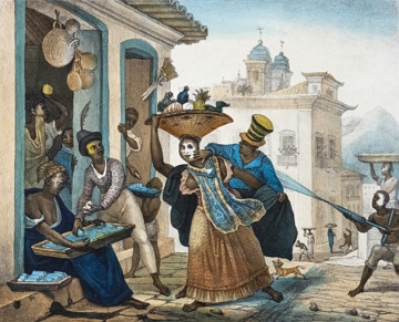 Pintura mostrando o entrudo no Brasil do s&eacute;culo XIX