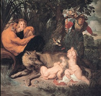 Pintura de Rubens representando uma cena do mito de funda&ccedil;&atilde;o de Roma.