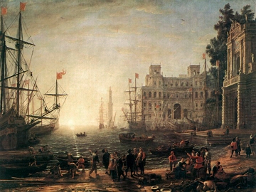 Pintura de um porto franc&ecirc;s do s&eacute;culo XVII