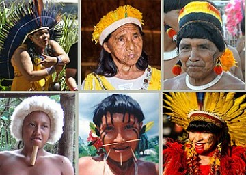 Montagem com o rosto de ind&iacute;genas brasileiros de v&aacute;rias etnias