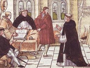 Pintura mostrando Lutero sendo processado.