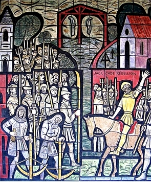 Mural colorido mostrando soldados e cavaleiros