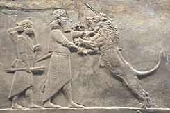Rei Assírio Assurbanípal enfrentando um leão (relevo, por volta de 640 a.C.)