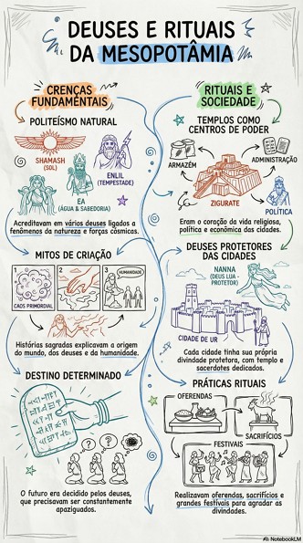 Infogr&aacute;fico com as caracter&iacute;sticas da religi&atilde;o da Mesopot&acirc;mia
