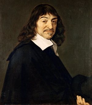Retrato pintado do filósofo René Descartes, homem de meia idade, branco e de cabelos escuros e comprido