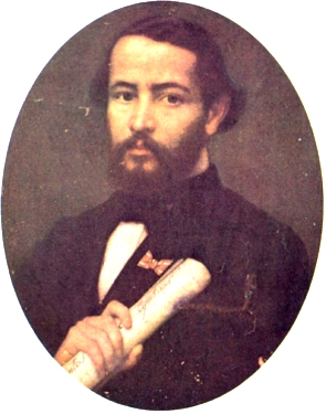 Retrato de Gonçalves dias de cabelo curto, barba e bigode.