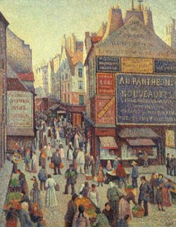 Pintura mostrando uma rua com muitas pessoas