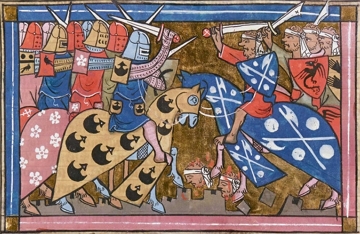 Pintura medieval mostrando uma guerra entre Crist&atilde;os e Mu&ccedil;ulmanos na Segunda Cruzada