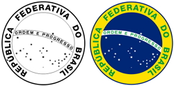 Selo Nacional do Brasil nas versões em preto e branco e colorida
