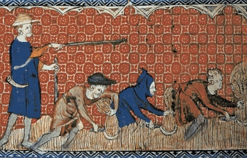 Servos trabalhando sob fiscaliza&ccedil;&atilde;o no feudalismo