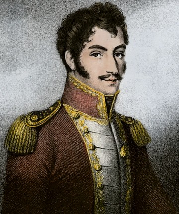 Pintura de Sim&oacute;n Bolivar em p&eacute; com uniforme militar