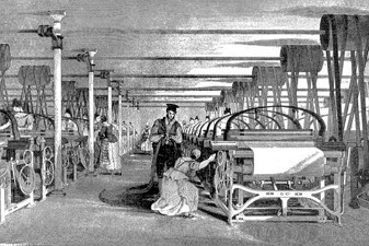 Interior de uma tecelagem inglesa, Revolução Industrial