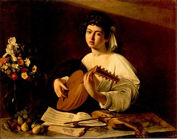 Pintura de um jovem tocando ala&uacute;de