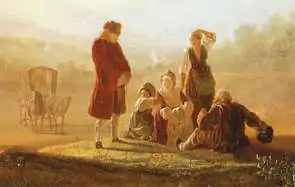Voltaire conversa com camponeses em Ferney, obra de Jean Huber